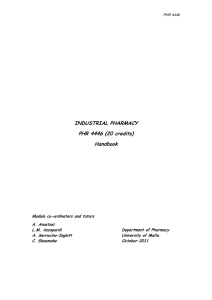INDUSTRIAL PHARMACY PHR 4446 (20 credits) Handbook