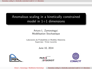 Anomalous scaling in a kinetically constrained model in 1+1 dimensions Mod´