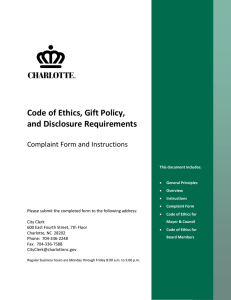 Code of Ethics, Gift Policy, and Disclosure Requirements  Complaint Form and Instructions