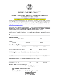 MECKLENBURG COUNTY PROPERTY ASSESSMENT AND LAND RECORDS MANAGEMENT CHANGE OF ADDRESS NOTICE
