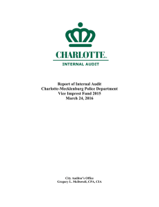 Report of Internal Audit Charlotte-Mecklenburg Police Department Vice Imprest Fund 2015
