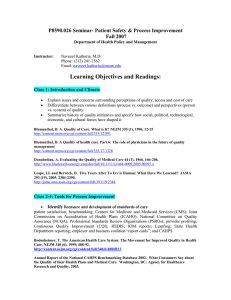 Learning Objectives and Readings:  P8590.026 Seminar- Patient Safety &amp; Process Improvement