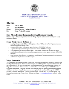 Memo MECKLENBURG COUNTY New Mega Project Program for Mecklenburg County