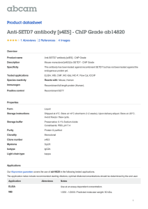 Anti-SETD7 antibody [s4E5] - ChIP Grade ab14820 Product datasheet 1 Abreviews 4 Images