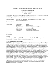 CHARLOTTE-MECKLENBURG UTILITY DEPARTMENT ADVISORY COMMITTEE MINUTES OF MEETING