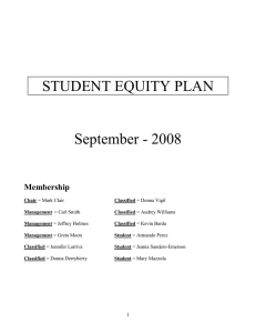 STUDENT EQUITY PLAN September - 2008 Membership
