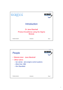 Introduction People Dr Jane Marshall Product Excellence using Six Sigma