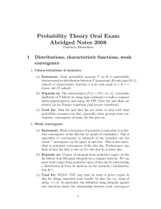 Probability Theory Oral Exam Abridged Notes 2008 1 Distributions, characteristic functions, weak