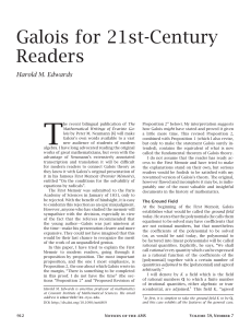 T Galois for 21st-Century Readers Harold M. Edwards