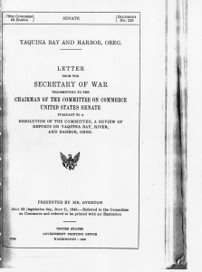SECRETARY OF WAR LETTER YAQUINA BAY AND HARBOR, OREG. UNITED STATES SENATE
