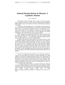 Eminent Domain Reform in Missouri: A Legislative Memoir