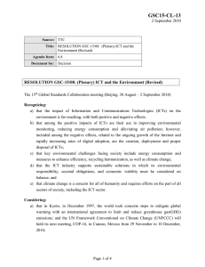GSC15-CL-13 RESOLUTION GSC-15/08: (Plenary) ICT and the Environment (Revised)