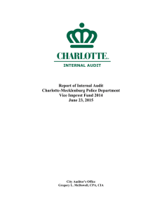 Report of Internal Audit Charlotte-Mecklenburg Police Department Vice Imprest Fund 2014