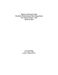 Report of Internal Audit Charlotte-Mecklenburg Police Department Vice Imprest Fund – 2013