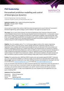 PhD Studentship:  Personalised predictive modelling and control of blood glucose dynamics