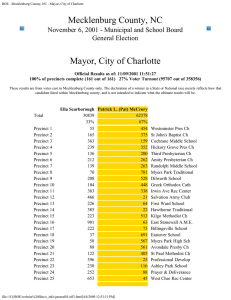 Mecklenburg County, NC Mayor, City of Charlotte General Election
