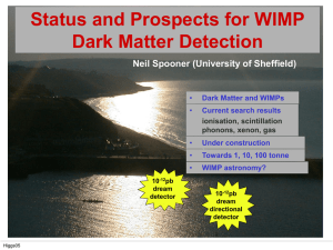 Status and Prospects for WIMP Dark Matter Detection •