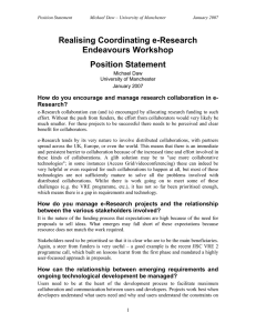 Realising Coordinating e-Research Endeavours Workshop Position Statement