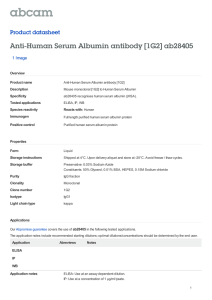 Anti-Human Serum Albumin antibody [1G2] ab28405 Product datasheet 1 Image Overview