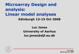 Microarray Design and analysis: Linear model analyses Edinburgh 13-15 Oct 2008