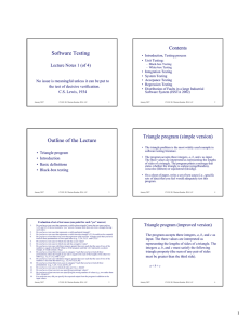 Software Testing Contents Lecture Notes 1 (of 4)