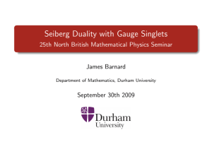 Seiberg Duality with Gauge Singlets 25th North British Mathematical Physics Seminar