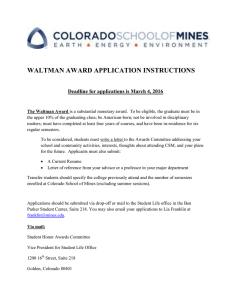 WALTMAN AWARD APPLICATION INSTRUCTIONS Deadline for applications is March 4, 2016