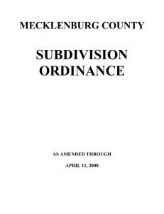 SUBDIVISION ORDINANCE MECKLENBURG COUNTY AS AMENDED THROUGH