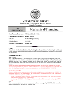 Mechanical/Plumbing MECKLENBURG COUNTY Land Use and Environmental Services Agency Code Enforcement