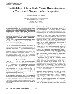 The Stability of Low-Rank Matrix Reconstruction: a Constrained Singular Value Perspective