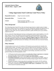 College Opportunity Fund Credit-hour Limit Waiver Policy Colorado School of Mines
