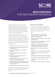 BENCHMARKS FOR SECONDARY SCHOOLS Equipment and consumables
