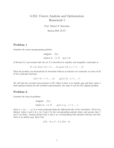 6.253:  Convex Analysis and Optimization Homework 5 Problem  1