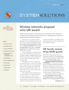 SYSTEM SOLUTIONS Wireless networks proposal wins URI award