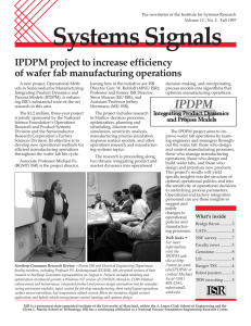 Systems Signals IPDPM project to increase efficiency of wafer fab manufacturing operations