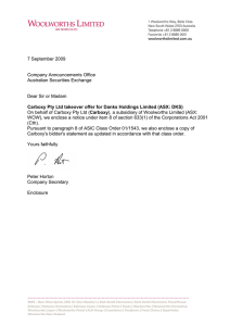 7 September 2009  Company Announcements Office Australian Securities Exchange