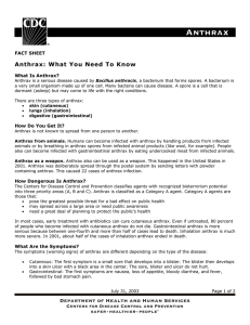 Anthrax: What You Need To Know FACT SHEET What Is Anthrax?