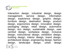 Interaction design, industrial design, design management, service design, information design, experience