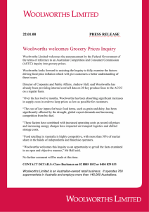 Woolworths welcomes Grocery Prices Inquiry  PRESS RELEASE 22.01.08