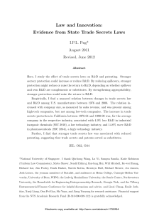 Law and Innovation: Evidence from State Trade Secrets Laws I.P.L. Png* August 2011