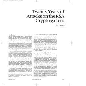 Twenty Years of Attacks on the RSA Cryptosystem Dan Boneh