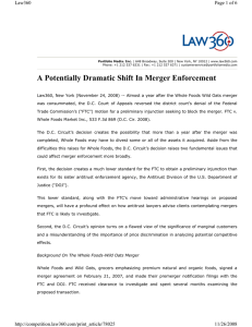 A Potentially Dramatic Shift In Merger Enforcement Page 1 of 6 Law360