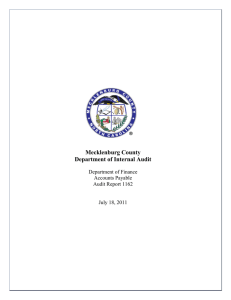 Mecklenburg County Department of Internal Audit Department of Finance