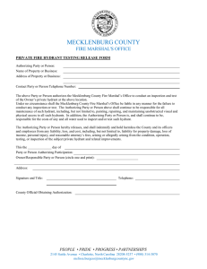 MECKLENBURG COUNTY  FIRE MARSHAL'S OFFICE PRIVATE FIRE HYDRANT TESTING RELEASE FORM