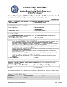USER ACCOUNT AGREEMENT for Mecklenburg County Health Department CAREWare System