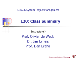 L20: Class Summary Prof. Olivier de Weck Dr. Jim Lyneis Prof. Dan Braha