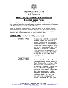 Mecklenburg County Code Enforcement Confined Space Policy MECKLENBURG COUNTY Code Enforcement