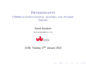 Determinants CIS002-2 Computational Alegrba and Number Theory David Goodwin