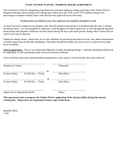 STAFF TUITION WAIVER - WORKING HOURS AGREEMENT