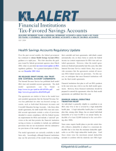 Financial Institutions Tax-Favored Savings Accounts Health Savings Accounts Regulatory Update